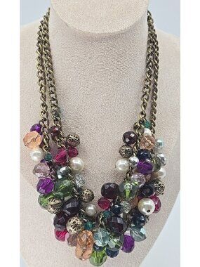 SHA Tutti Frutti Cha Cha Beaded Necklace Double Strand Vintage Signed Adjustable